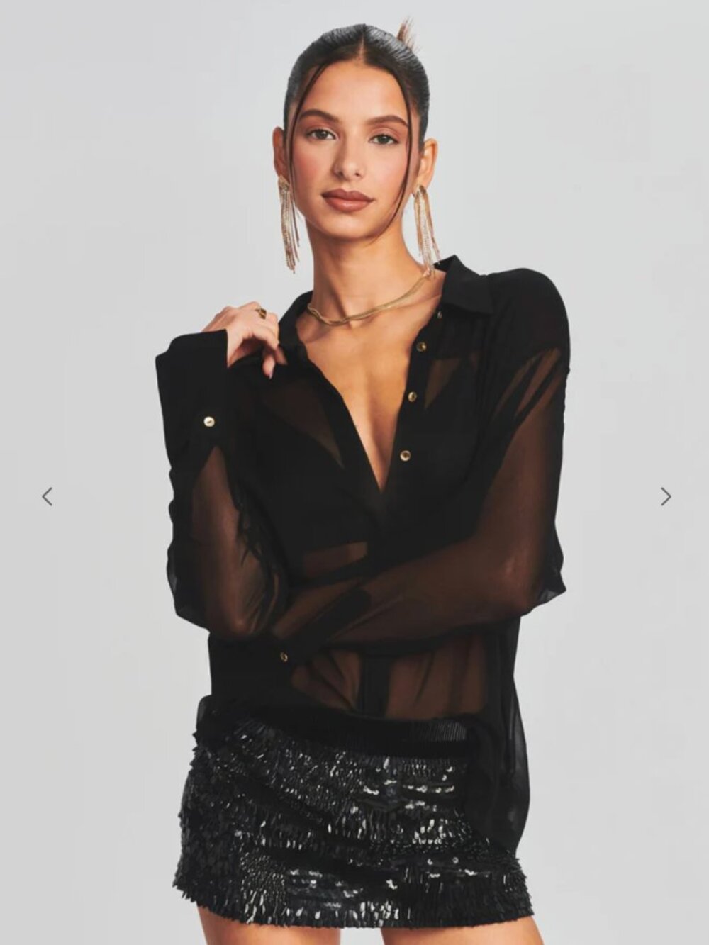 Retrofete Ramona Silk Chiffon Shirt Black M NWT Sheer - Picture 2 of 7